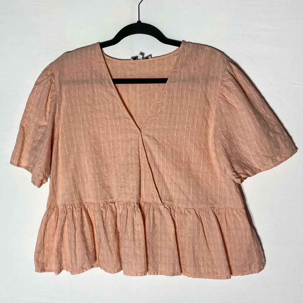 Madewell Peach Cotton Crossover Peplum Top XL Boho Cottagecore Whimsigoth